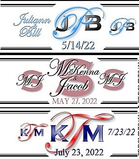 Cigar labels custom designed for weddings are accented with the dress color of the bridal party for San Diego area wedding receptions
